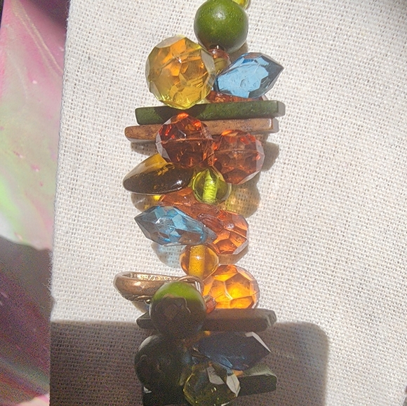 Boho Green, Brown,Blue beads w wood and hearts choker necklace - Picture 2 of 8